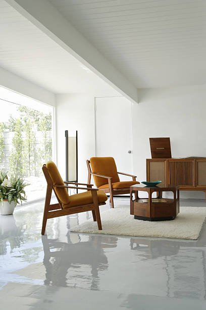 living room with vintage stereo - home decoration stock pictures, royalty-free photos & images