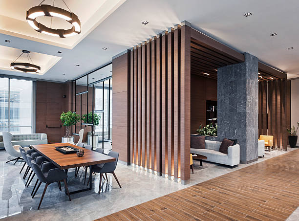 lobby in new multifunctional complex in maslak district (istanbul) - home decoration stock pictures, royalty-free photos & images