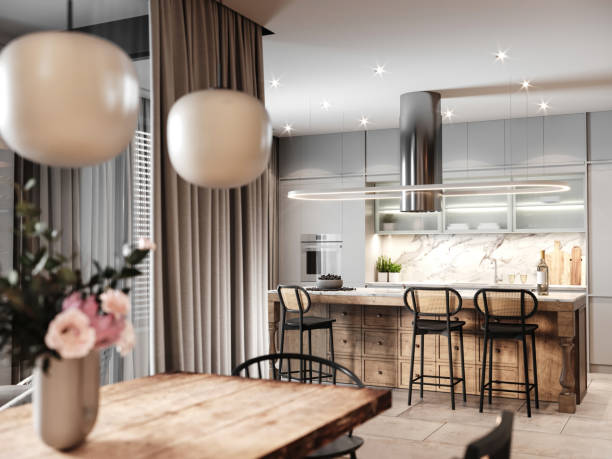 loft kitchen interior - home decoration stock pictures, royalty-free photos & images