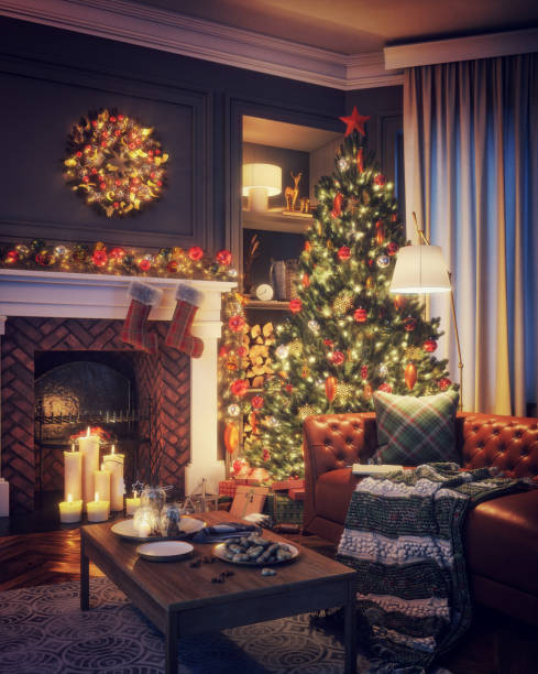 lovely christmas interior (vintage) - home decoration stock pictures, royalty-free photos & images