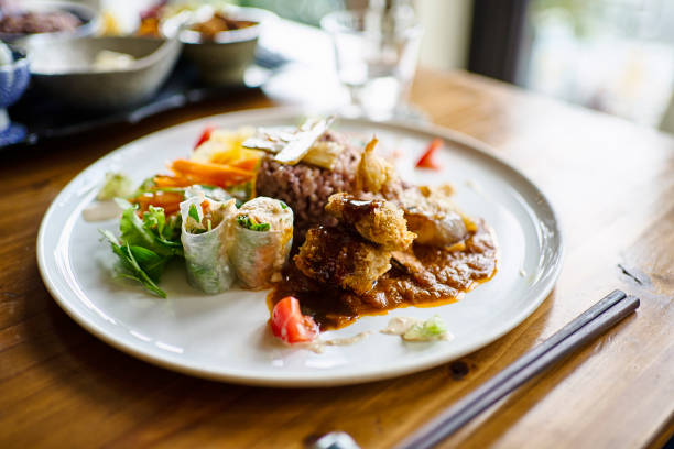 lunch menu at vegan cafes in japan. - food stock pictures, royalty-free photos & images