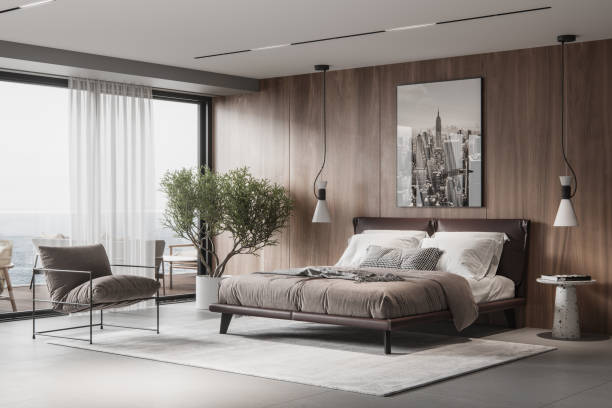 luxurious and elegant bedroom interiors - home decoration stock pictures, royalty-free photos & images