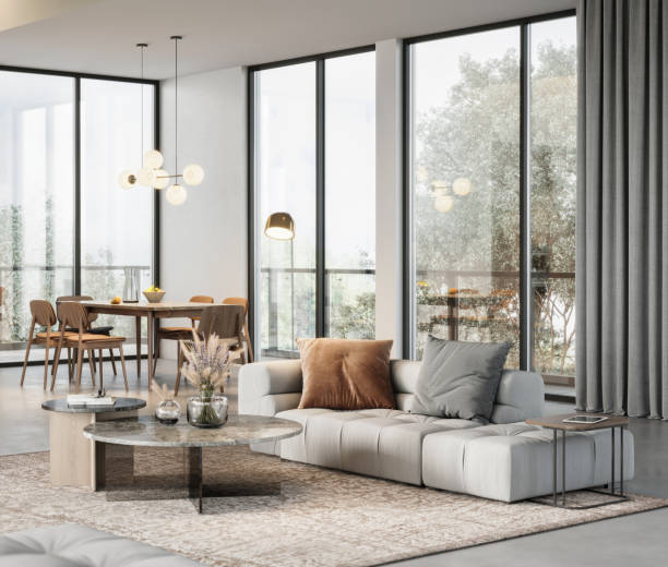 luxurious modern interiors of a living room in 3d - home decoration stock pictures, royalty-free photos & images