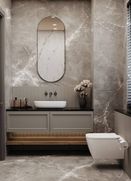 luxury bathroom interior with toilet, mirror and decorative objects. - home decoration stock pictures, royalty-free photos & images