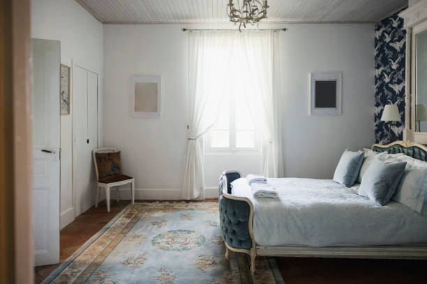 luxury cozy bedroom - home decoration stock pictures, royalty-free photos & images