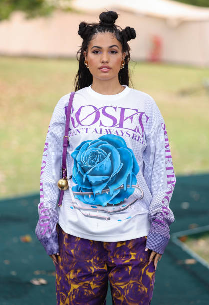 Mabel attends the Burberry show during London Fashion Week September 2023 on September 18, 2023 in London, England.