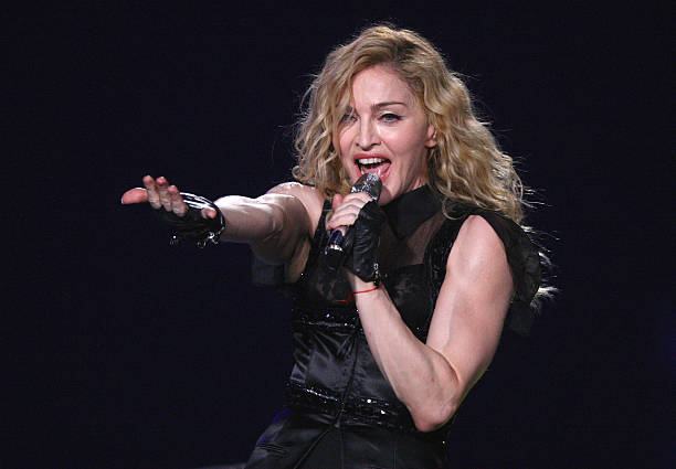 Madonna performs during her Sticky And Sweet Tour at The O2 on July 4, 2009 in London, England.