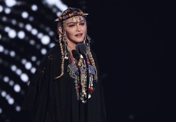 Madonna speaks onstage during the 2018 MTV Video Music Awards at Radio City Music Hall on August 20, 2018 in New York City.