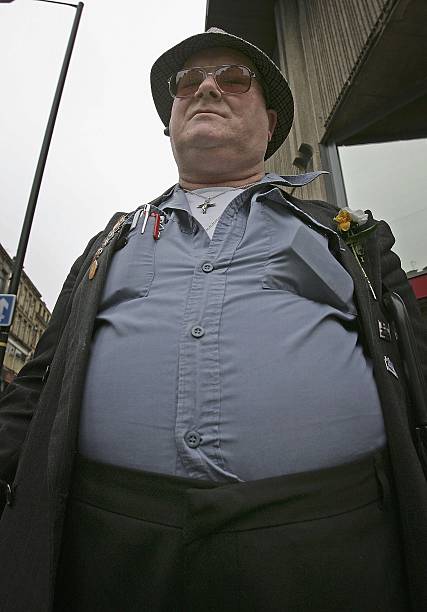 Man walks through Bradford city centre as it is declared the fattest town in Great Britain on February 1 Bradford, England. A study by Men's Fitness...