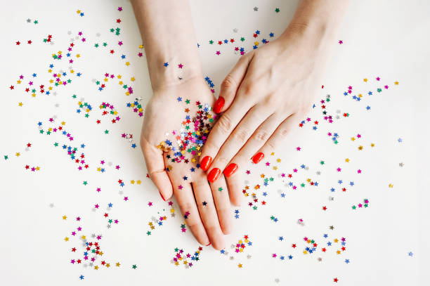 manicured womans nails with red nail polish,russia - nails art stock pictures, royalty-free photos & images