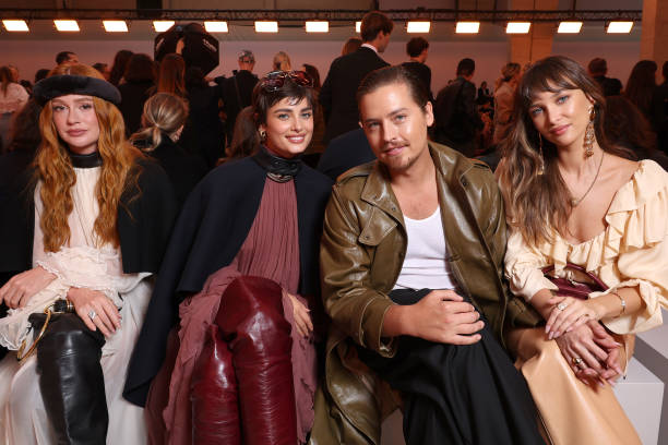 Marina Ruy Barbosa, Taylor Hill, Cole Sprouse and Ari Fournier attend the Chloé Womenswear Spring-Summer 2025 show as part of Paris Fashion Week on...