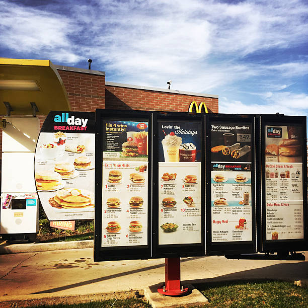 mcdonald's fast food restaurant menu board - junk food stock pictures, royalty-free photos & images