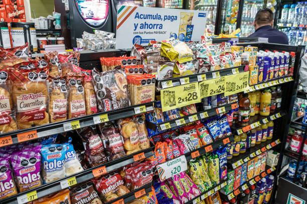 Mexico City, Mexico, 7-Eleven convenience store, snack food aisle, Bimbo Roles Tia Rosa.