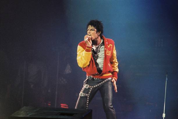 Michael Jackson performs on stage on his BAD tour at Wembley Stadium on 23rd July 1988 in London, United Kingdom.