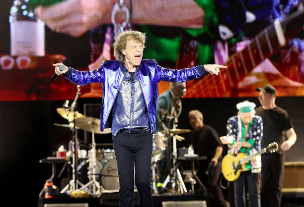 Mick Jagger and Keith Richards of The Rolling Stones performs during the final night of the Hackney Diamonds '24 Tour at Thunder Ridge Nature Arena...