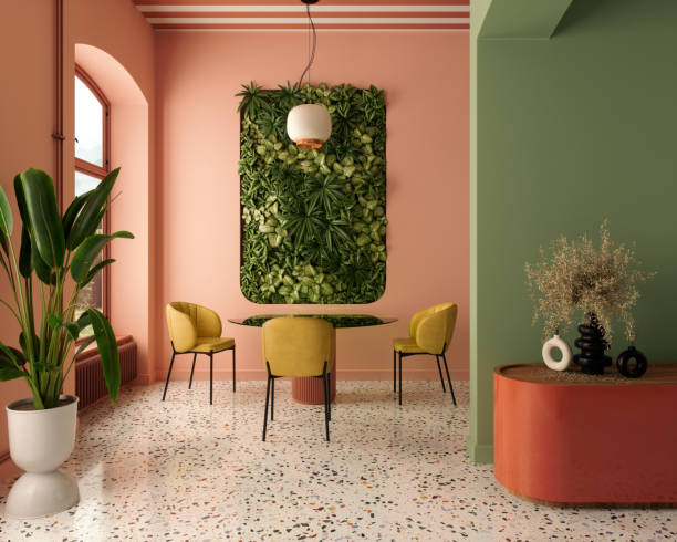 mid-century modern dining area - garden decoration stock pictures, royalty-free photos & images
