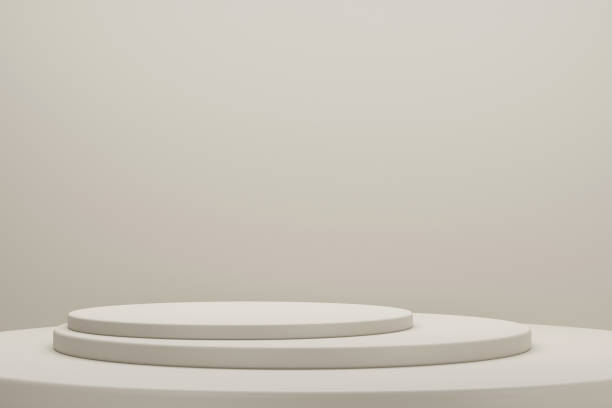 minimalist beige podiums on beige background. perfect place for your products presentation. three dimensional illustration - home decoration stock pictures, royalty-free photos & images
