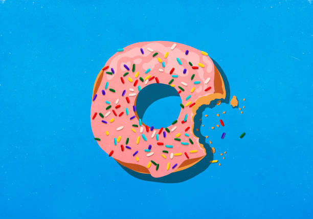 missing bite from donut with sprinkles - junk food stock illustrations
