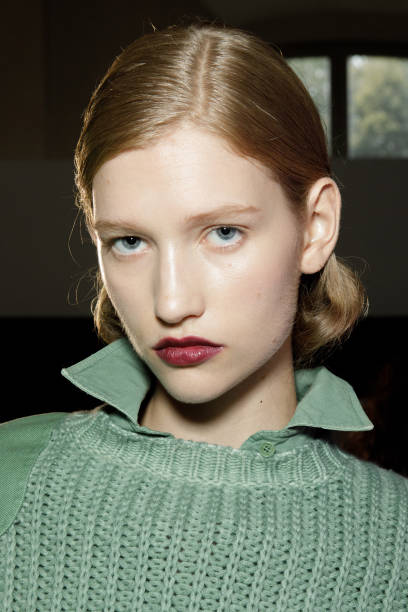 Model Apolline Rocco Fohrer backstage ahead of the Max Mara fashion show during the Milan Fashion Week Womenswear Spring/Summer 2024 on September 21,...