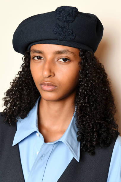 Model backstage ahead of the Kent & Curwen show during London Fashion Week September 2024 at The Royal Academy of Arts on September 14, 2024 in...