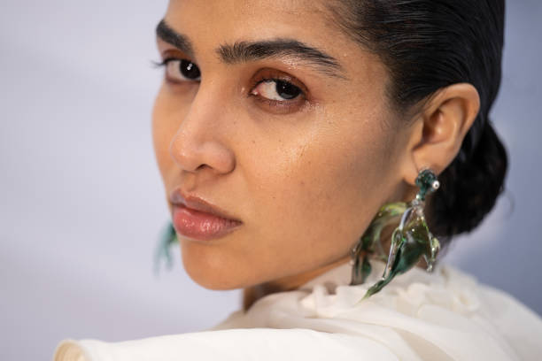 Model backstage ahead of the Qasimi show during London Fashion Week June 2024 on June 08, 2024 in London, England.