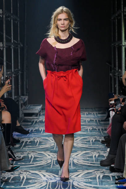 Model on the runway at the Prada Fall RTW 2025 fashion show as part of Milan Fashion Week on February 27, 2025 in Milan, Italy.