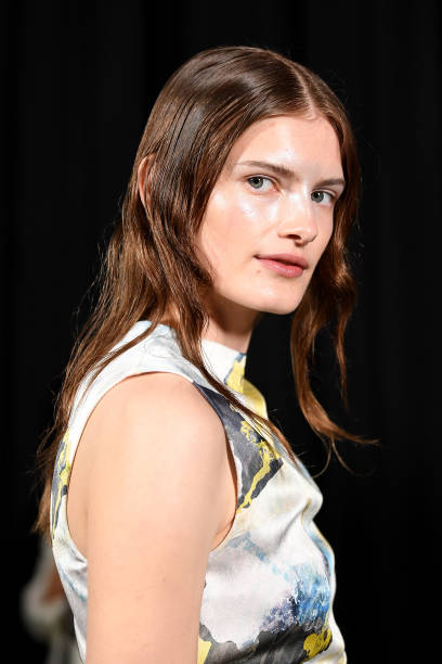 Model poses backstage ahead of the ANNA QUAN presented by ebay show during Australian Fashion Week Presented By Pandora 2024 at Carriageworks on May...