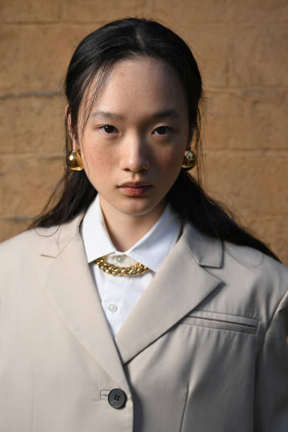 Model poses backstage ahead of the Blanca show during Australian Fashion Week Presented By Pandora 2024 at Vaucluse House on May 16, 2024 in Sydney,...