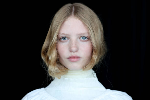 Model poses backstage ahead of the Rory William Docherty show during New Zealand Fashion Week 23: Kahuria at Viaduct Events Centre on August 29,...