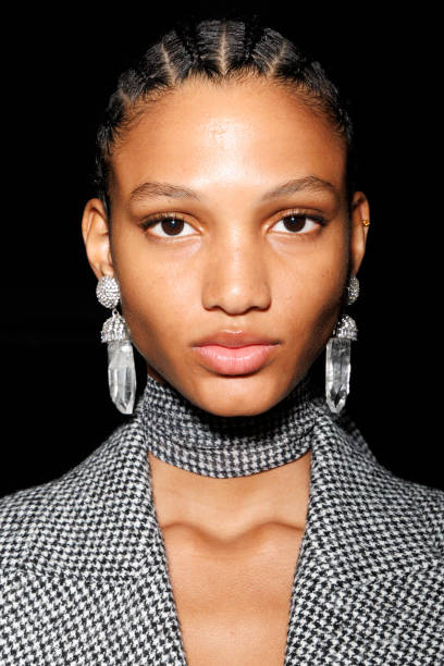 Model poses backstage at the Ermanno Scervino fashion show during the Milan Fashion Week - Womenswear Fall/Winter 2025/2026 on March 01, 2025 in...