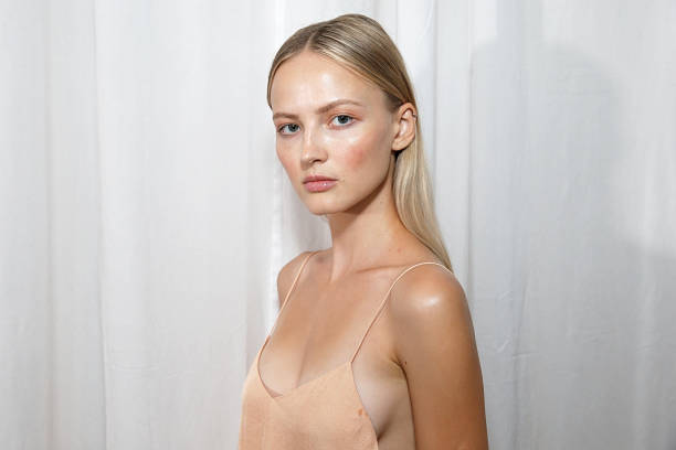 Model poses backstage at the Tibi fashion show during New York Fashion Week - September 2024 at Starrett-Lehigh Building on September 07, 2024 in New...