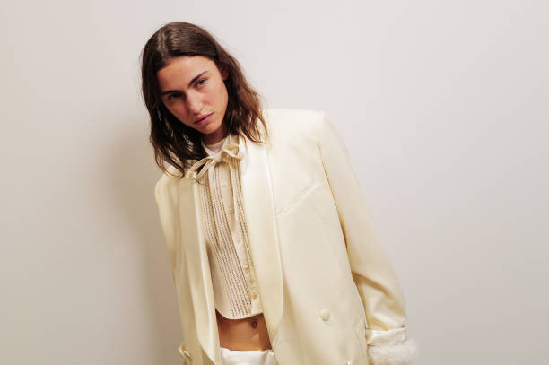 Model poses backstage prior to the Kenzo Womenswear Fall/Winter 2025-2026 show as part of Paris Fashion Week on March 07, 2025 in Paris, France.