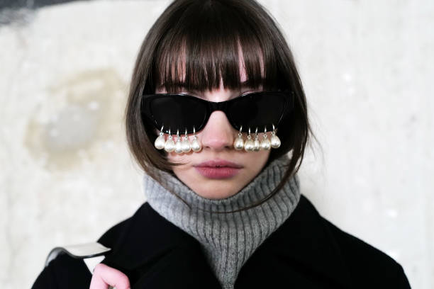 Model poses backstage prior to the Kimhekim Womenswear Fall/Winter 2024-2025 show as part of Paris Fashion Week on February 28, 2024 in Paris, France.