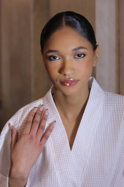Model prepares backstage at the Patbo show during New York Fashion Week: The Shows on February 11, 2023 in New York City