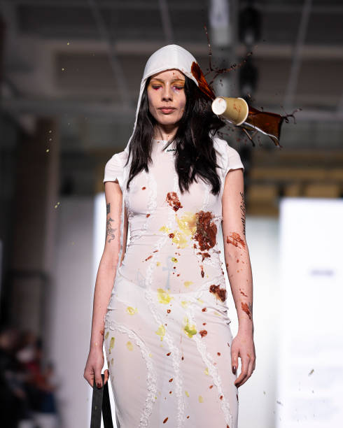 Model walks the runway at the Avavav fashion show during the Milan Fashion Week Womenswear Fall/Winter 2024-2025 on February 25, 2024 in Milan, Italy.