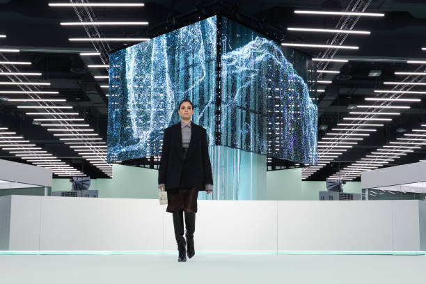 Model walks the runway at the Boss fashion show during the Milan Fashion Week Womenswear Spring/Summer 2024 on September 22, 2023 in Milan, Italy.