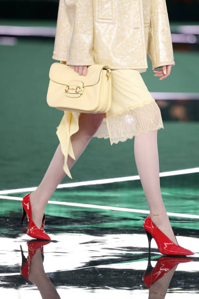 Model walks the runway at the Gucci - Women's Fall/Winter 2025/2026 Fashion Show during the Milan Fashion Week Womenswear Fall/Winter 2025/2026 on...