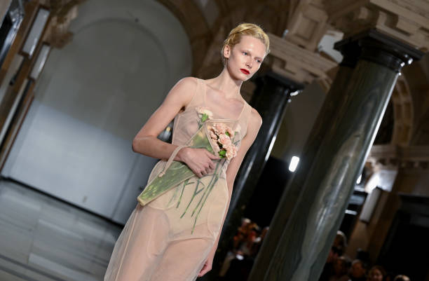 Model walks the runway at the Simone Rocha show during London Fashion Week September 2024 at The Old Bailey on September 15, 2024 in London, England.
