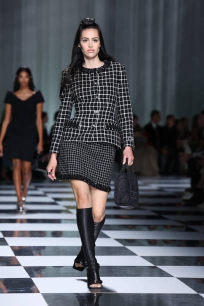 Model walks the runway at the Versace fashion show during the Milan Fashion Week Womenswear Spring/Summer 2024 on September 22, 2023 in Milan, Italy.