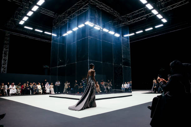 Model walks the runway during the Adnan Akbar show at Riyadh Fashion Week October 17, 2024 in Riyadh, Saudi Arabia.