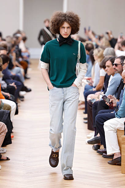 Model walks the runway during the Dior Homme Menswear Spring/Summer 2026 show as part of Paris Fashion Week on June 27, 2025 in Paris, France.