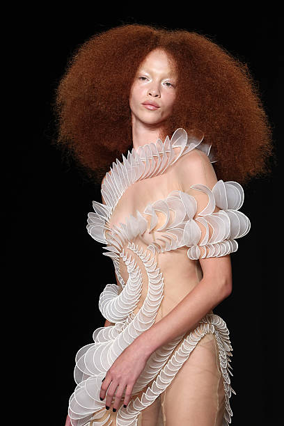 Model walks the runway during the Iris Van Herpen Haute Couture Fall/Winter 2025/2026 show as part of Paris Fashion Week on July 07, 2025 in Paris,...