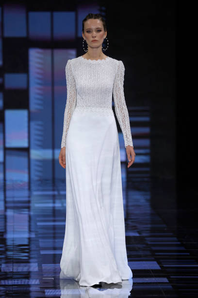 Model walks the runway during the Rosa Clará show as part of the Barcelona Bridal Week 2023 on April 20, 2023 in Barcelona, Spain.