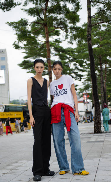 Models Jiwoo Chae and Lim Heesun at Seoul Fashion Week S/S 2025 on September 05, 2024 in Seoul, South Korea.