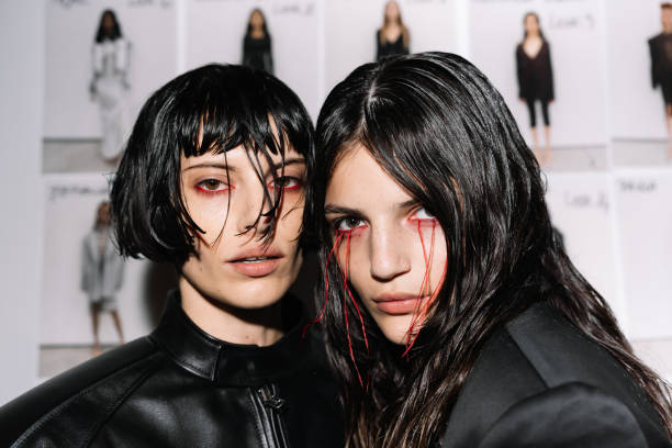 Models pose backstage at the Almaz Fashion Show during the Mercedes-Benz Bucharest Fashion Week 2024 on October 17, 2024 in Bucharest, Romania.