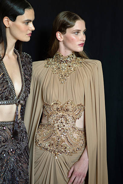 Models pose backstage prior to the Zuhair Murad Haute Couture Fall/Winter 2025/2026 show as part of Paris Fashion Week on July 09, 2025 in Paris,...