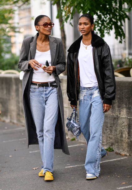 Models seen outside the Zimmermann show during the Womenswear Spring/Summer 2024 as part of Paris Fashion Week on October 02, 2023 in Paris, France.