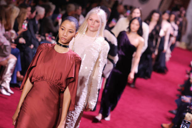Models walk the runway during the finale of the Zimmermann Womenswear Fall/Winter 2024-2025 show as part of Paris Fashion Week on March 04, 2024 in...