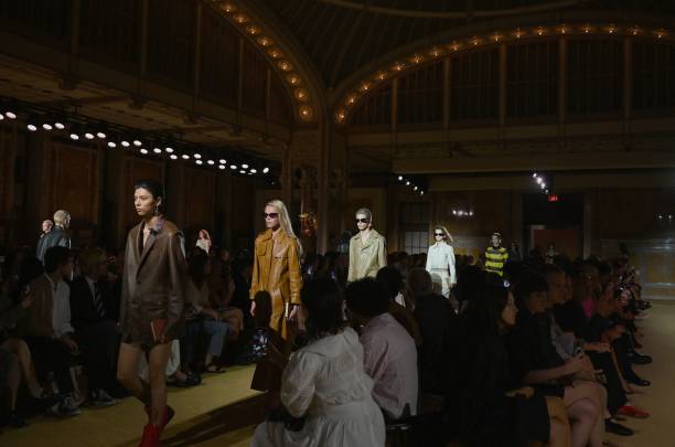 Models walk the runway for the Coach Spring 2024 show during New York Fashion Week in New York City on September 7, 2023.