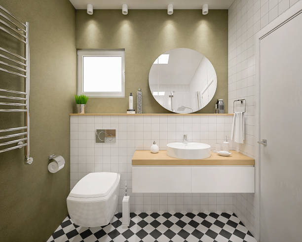 modern 3d bathroom render - home decoration stock pictures, royalty-free photos & images